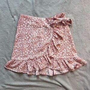 Pink and white floral wrap skirt